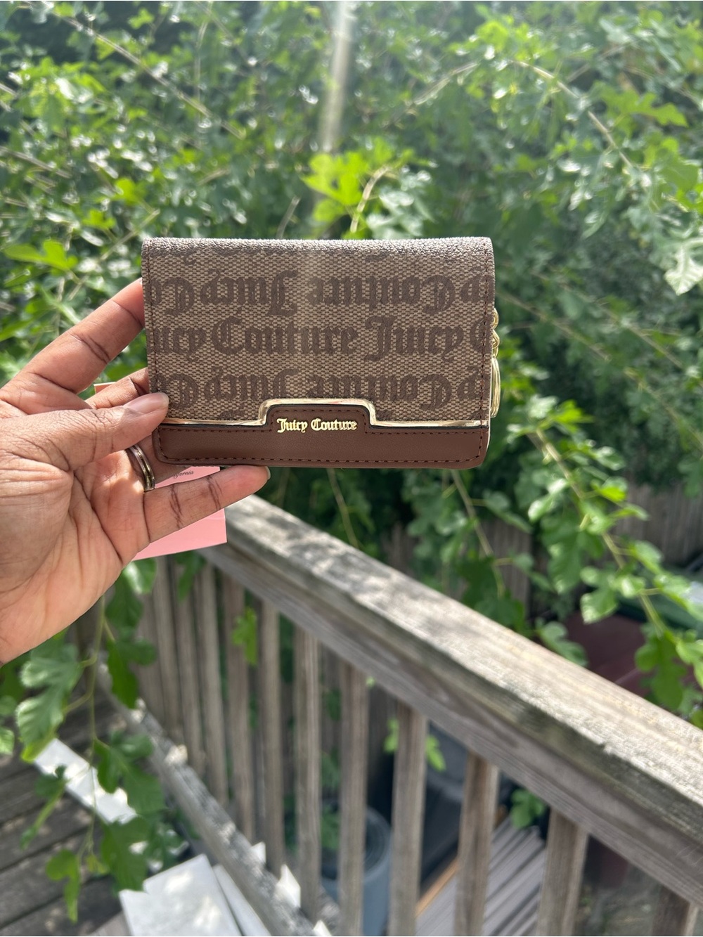 Juicy Couture Brown Logo Card Holder with Gold Plaque